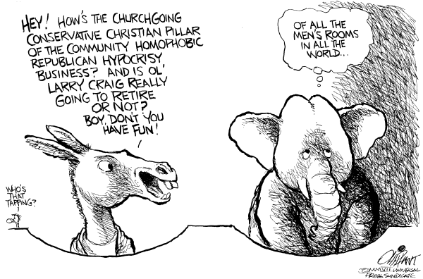 Editorial Cartoon by Pat Oliphant, Universal Press Syndicate on Senator Craig Pleads Guilty