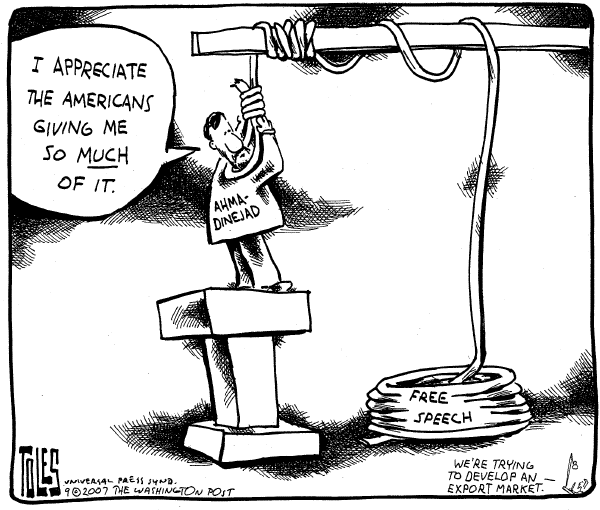 Editorial Cartoon by Tom Toles, Washington Post on Ahmadinejad Visits US