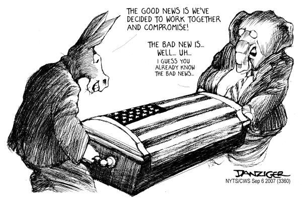 Editorial Cartoon by Jeff Danziger, CWS/CartoonArts Intl. on Congress Supports Bush’s War Plan