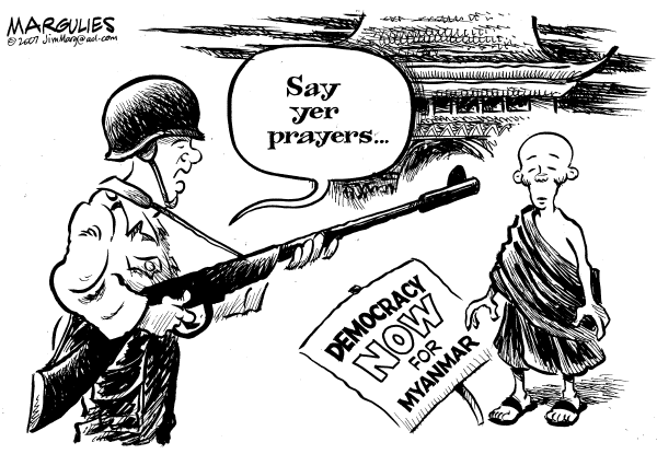 Editorial Cartoon by Jimmy Margulies, The Record, New Jersey on Protests Turn Violent in Myanmar