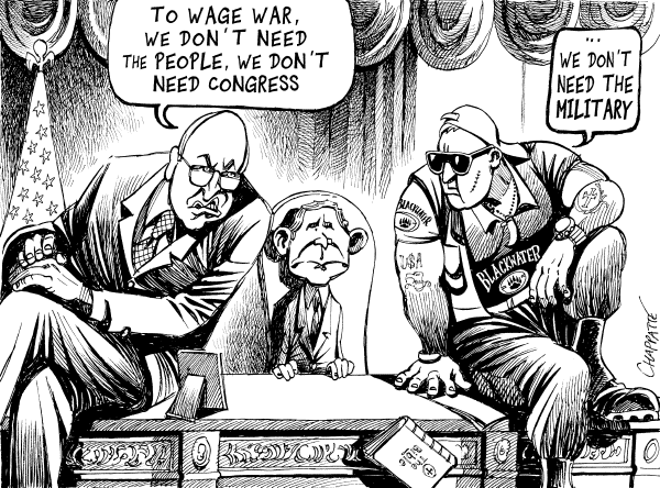 Editorial Cartoon by Patrick Chappatte, International Herald Tribune on Blackwater Called to Task