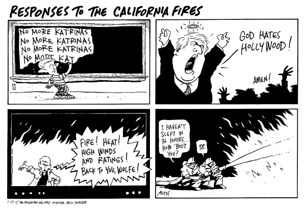 Editorial Cartoon by Tony Auth, Philadelphia Inquirer on Fires Ravage Southern California