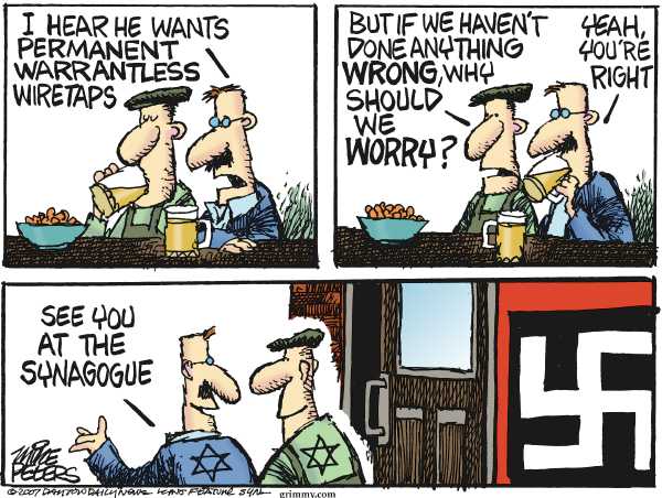 Editorial Cartoon by Mike Peters, Dayton Daily News on Democrats Approve Warrantless Wiretaps