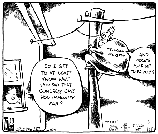 Editorial Cartoon by Tom Toles, Washington Post on Democrats Approve Warrantless Wiretaps