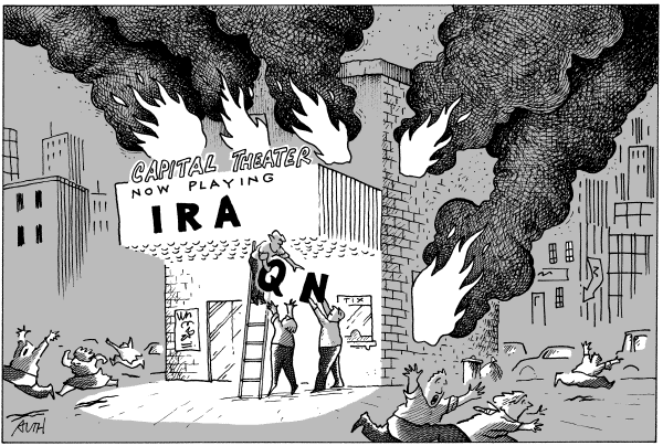 Editorial Cartoon by Tony Auth, Philadelphia Inquirer on Budget Approved for Iraq War