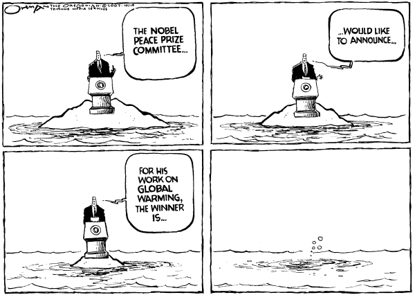 Editorial Cartoon by Jack Ohman, The Oregonian on Nobel Prize Winner Announced
