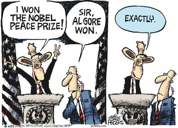 Editorial Cartoon by Mike Peters, Dayton Daily News on Nobel Prize Winner Announced