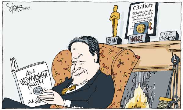 Editorial Cartoon by Signe Wilkinson, Philadelphia Daily News on Nobel Prize Winner Announced