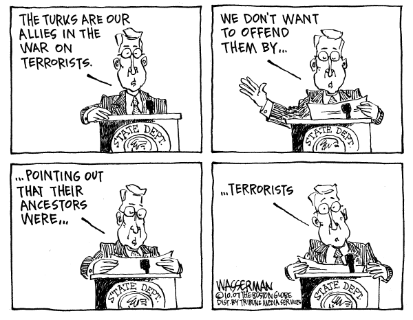 Editorial Cartoon by Dan Wasserman, Boston Globe on US Condemns Turkey