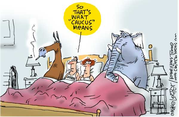 Editorial Cartoon by Mike Lester, Rome News-Tribune on Iowans Set to Vote