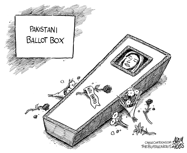 Editorial Cartoon by Adam Zyglis, The Buffalo News on Bhutto Killed; Pakistani Election Postponed
