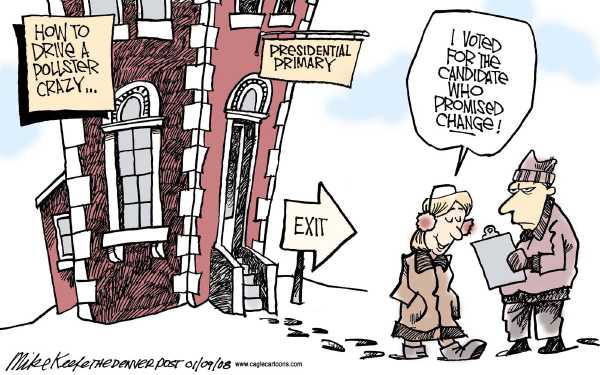 Editorial Cartoon by Mike Keefe, Denver Post on McCain, Clinton Win in New Hampshire