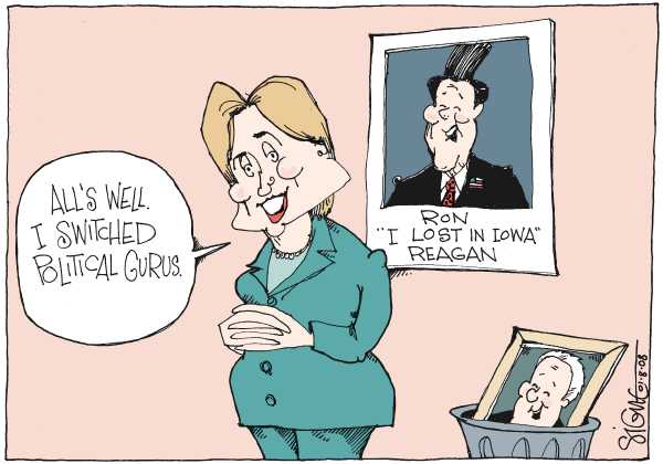 Editorial Cartoon by Signe Wilkinson, Philadelphia Daily News on McCain, Clinton Win in New Hampshire