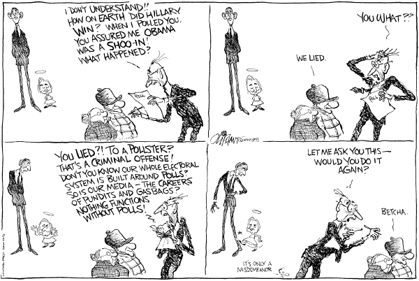 Editorial Cartoon by Pat Oliphant, Universal Press Syndicate on McCain, Clinton Win in New Hampshire