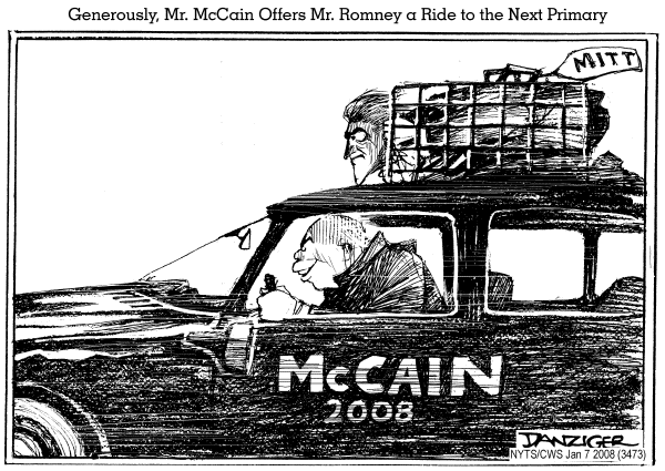 Editorial Cartoon by Jeff Danziger, CWS/CartoonArts Intl. on McCain, Clinton Win in New Hampshire