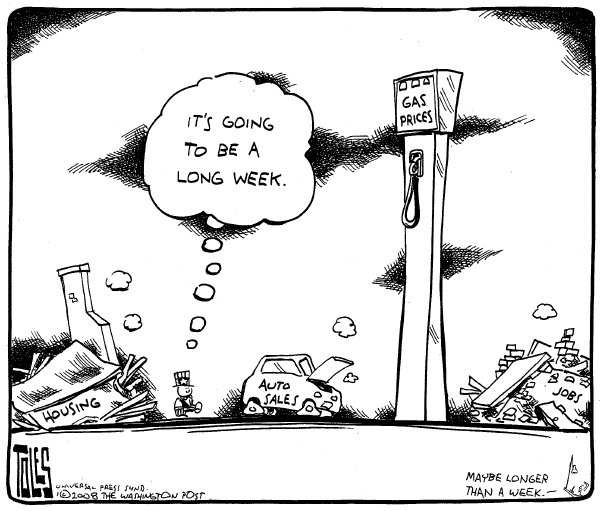 Editorial Cartoon by Tom Toles, Washington Post on Recession Not Yet Official