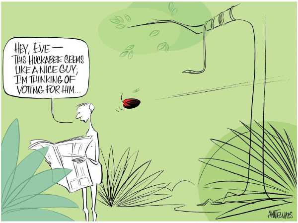 Editorial Cartoon by Ann Telnaes, CWS/CartoonArts Intl. on Obama, Huckabee Win in Iowa