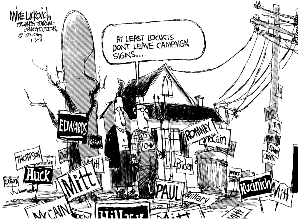 Editorial Cartoon by Mike Luckovich, Atlanta Journal-Constitution on Obama, Huckabee Win in Iowa
