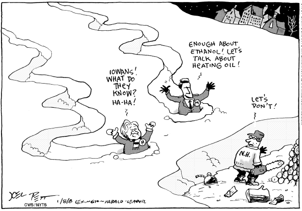 Editorial Cartoon by Joel Pett, Lexington Herald-Leader, CWS/CartoonArts Intl. on Clinton Crash Expected in New Hampshire