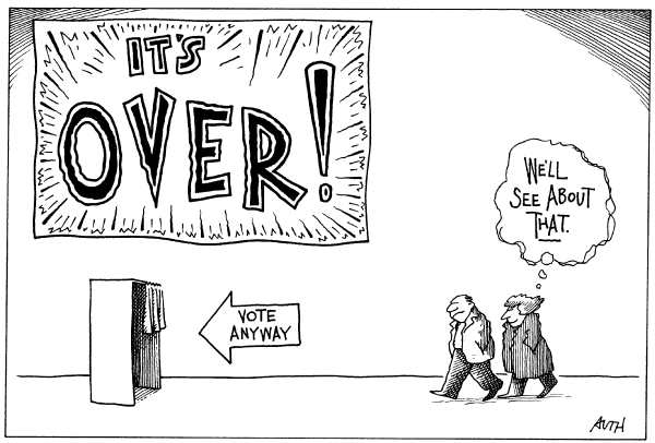 Editorial Cartoon by Tony Auth, Philadelphia Inquirer on Clinton Crash Expected in New Hampshire