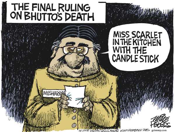 Editorial Cartoon by Mike Peters, Dayton Daily News on Bhutto Assassination Investigation Underway
