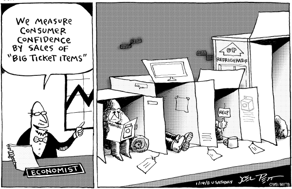 Editorial Cartoon by Joel Pett, Lexington Herald-Leader, CWS/CartoonArts Intl. on Recession Not Yet Here