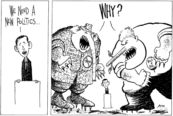 Editorial Cartoon by Tony Auth, Philadelphia Inquirer on Democratic Campaign News