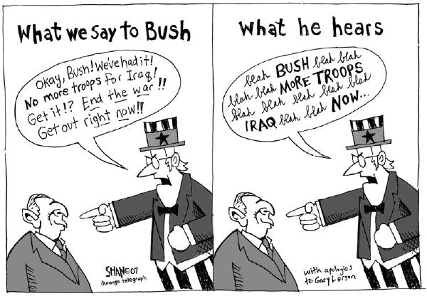 Editorial Cartoon by Shan Wells, Durango Telegraph, Durango, Colorado on Iraq Occupation Continues