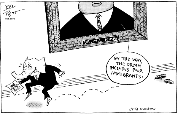 Editorial Cartoon by Joel Pett, Lexington Herald-Leader, CWS/CartoonArts Intl. on America Honors Martin Luther King