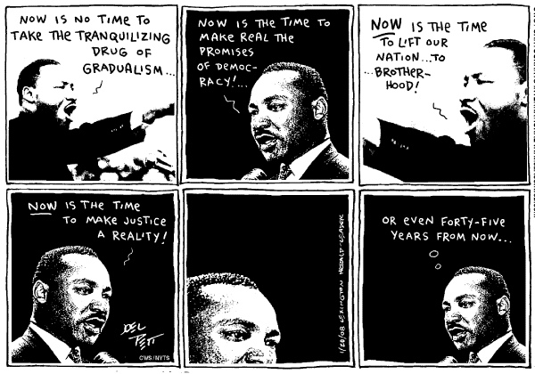 Editorial Cartoon by Joel Pett, Lexington Herald-Leader, CWS/CartoonArts Intl. on America Honors Martin Luther King