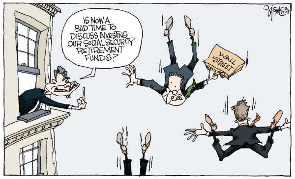 Editorial Cartoon by Signe Wilkinson, Philadelphia Daily News on US Economy Continues to Slip