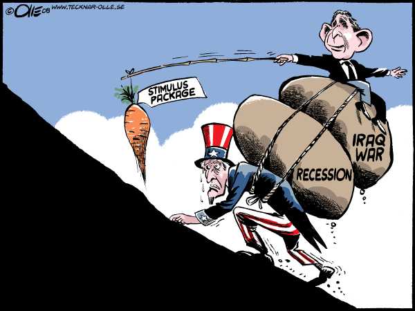 Editorial Cartoon by Olle Johansson, Sweden on Congress Proposes Stimulus Plan