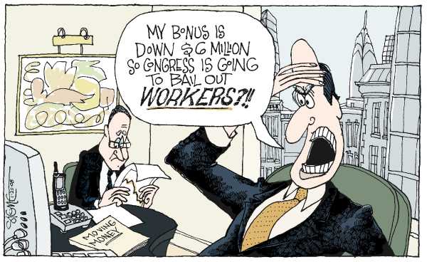 Editorial Cartoon by Signe Wilkinson, Philadelphia Daily News on Congress Proposes Stimulus Plan