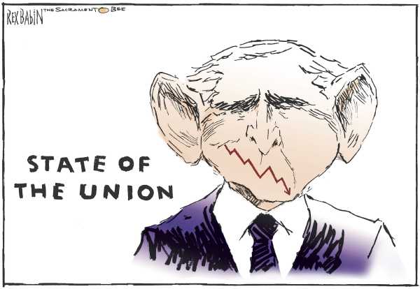 Editorial Cartoon by Rex Babin, Sacramento Bee on Bush Delivers Last State of Union Speech