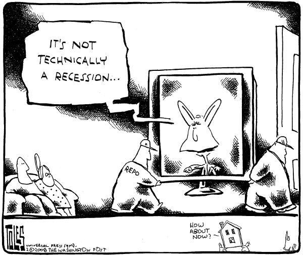 Editorial Cartoon by Tom Toles, Washington Post on Recession Hits US