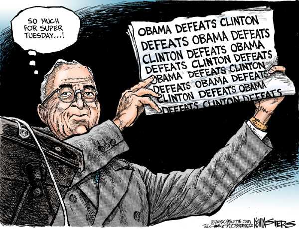 Editorial Cartoon by Kevin Siers, Charlotte Observer on Obama Overtakes Clinton