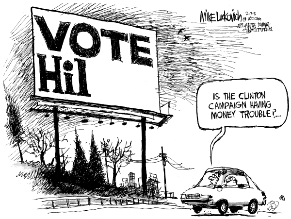 Editorial Cartoon by Mike Luckovich, Atlanta Journal-Constitution on Obama Overtakes Clinton