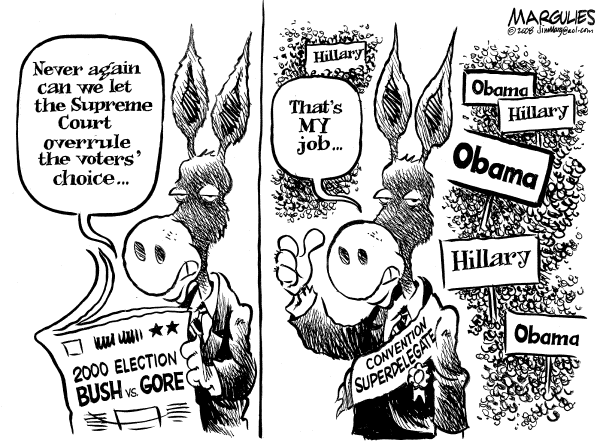 Editorial Cartoon by Jimmy Margulies, The Record, New Jersey on Obama Overtakes Clinton
