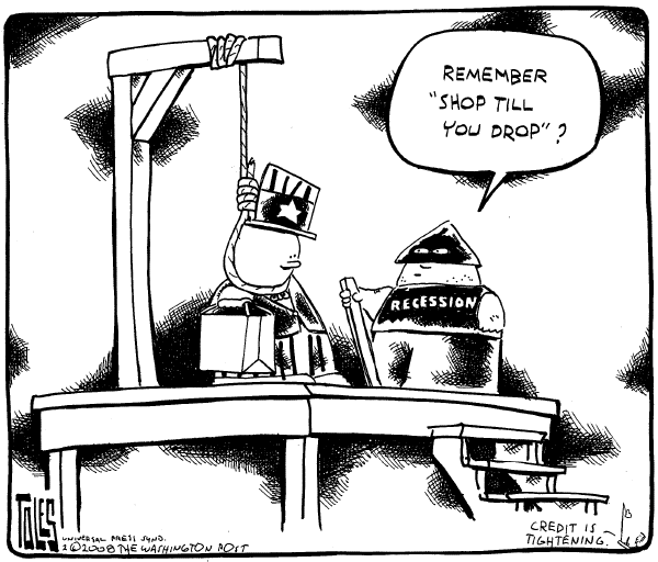 Editorial Cartoon by Tom Toles, Washington Post on Economy Troubled on Many Fronts