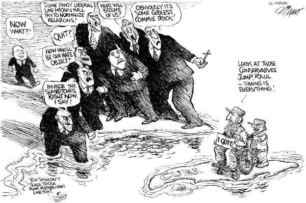 Editorial Cartoon by Pat Oliphant, Universal Press Syndicate on Fidel Castro Steps Down