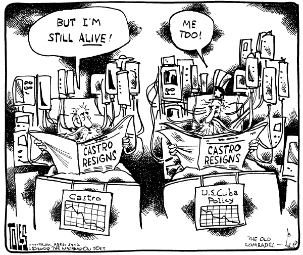 Editorial Cartoon by Tom Toles, Washington Post on Fidel Castro Steps Down