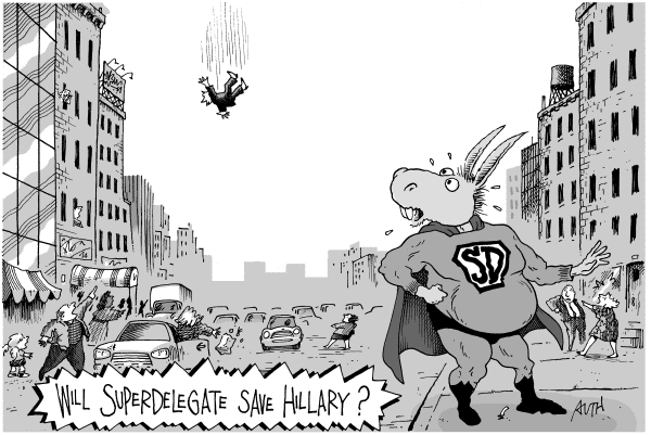 Editorial Cartoon by Tony Auth, Philadelphia Inquirer on Superdelegates to Decide Demo Race