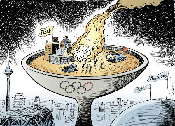 Editorial Cartoon by Pat Bagley, Salt Lake Tribune on China Prepares for Olympics