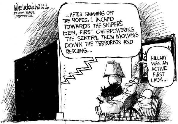 Editorial Cartoon by Mike Luckovich, Atlanta Journal-Constitution on Clinton Admits to Misstatement
