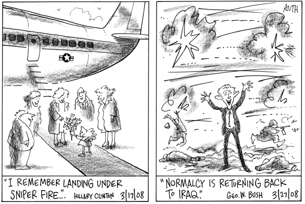 Editorial Cartoon by Tony Auth, Philadelphia Inquirer on Bush Working Hard as Ever