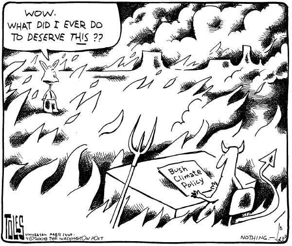 Editorial Cartoon by Tom Toles, Washington Post on Bush Working Hard as Ever