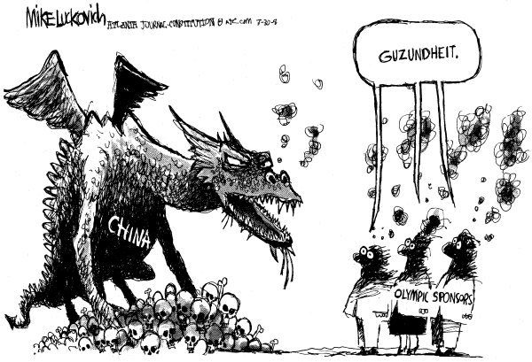 Editorial Cartoon by Mike Luckovich, Atlanta Journal-Constitution on China Almost Ready for Olympics