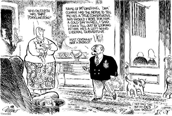 Editorial Cartoon by Pat Oliphant, Universal Press Syndicate on McCain Employs New Strategy