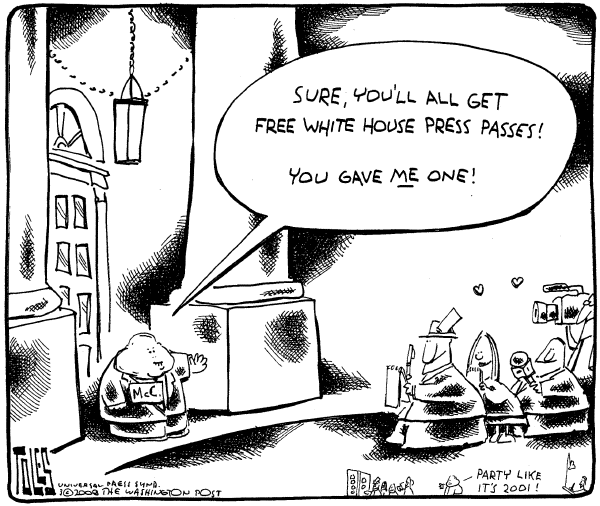 Editorial Cartoon by Tom Toles, Washington Post on McCain Employs New Strategy
