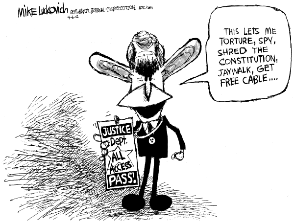 Editorial Cartoon by Mike Luckovich, Atlanta Journal-Constitution on Bush Working as Hard as Ever